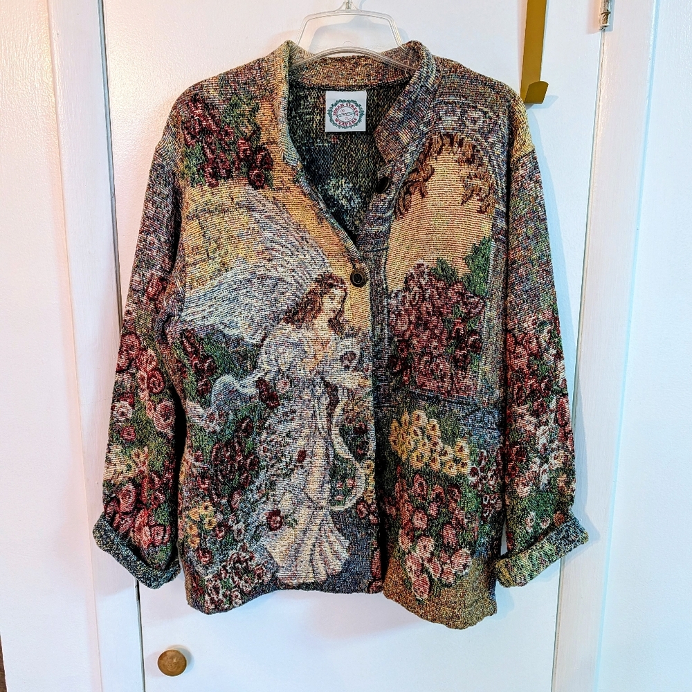 Sugar Street Weavers Cotton Woven Tapestry Angel Of Love Lena Liu Vintage Jacket - Picture 7 of 7